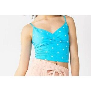 Juniors Large Front Wrap Cami Blue floral SO V-neck Cinched front